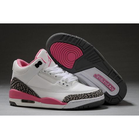 Women Air Jordan 3 Retro White Pink Cement Grey ❤ liked on Polyvore Nike Shoes Girls, Dr Shoes, Jordan Shoes Girls, Pretty Shoes Sneakers, Jordan Shoes Retro, All Nike Shoes, Nike Free Run, Cute Nike Shoes, Fresh Shoes