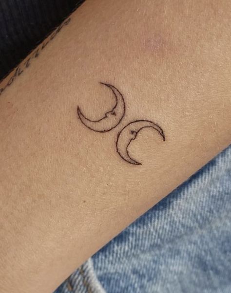 Goodnight Moon Tattoo Ideas, Half Crescent Moon Tattoo, Good Night Moon Tattoo, Whimsical Moon Tattoo, Hand Poke Tattoo Designs, Moon Tattoo On Hand, Small Celestial Tattoo, Waxing Crescent Moon Tattoo, Unique Moon Tattoo