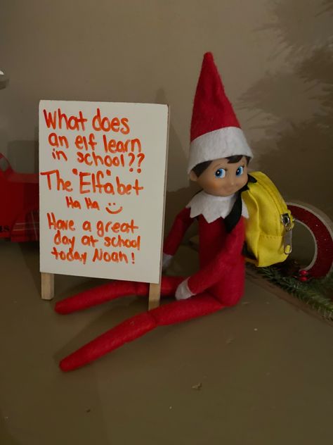 Elf On The Shelf Have A Good Day At School, Elf On The Shelf School Morning, School Bus Elf On The Shelf Ideas, Elf On The Shelf Last Day Of School, School Elf On The Shelf Ideas, Elf On The Shelf Jokes, Elf Shelf Ideas, Elf Ideas Easy Funny, Ornaments Christmas Diy