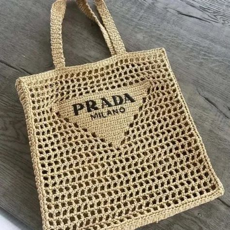 Prada Raffia Crochet tote bag Prada Crochet Bag, Prada Milano Bag, Prada Raffia, Raffia Crochet, Dream Bags, Crochet Tote Bag, Crochet Tote, Prada Handbags, Knitted Bags