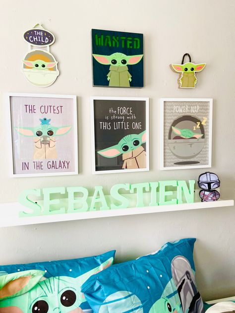 Grogu Room Ideas, Grogu Bedroom Ideas, Baby Yoda Room Ideas, Grogu Nursery, Mandalorian Room, Baby Yoda Party Decorations, Baby Yoda Nursery, Yoda Decorations, Star Wars Baby Room