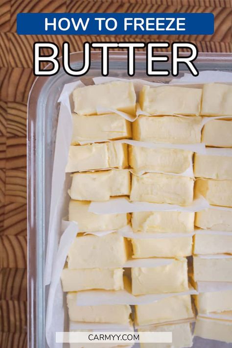 Stock up at the next sale and freeze your extra butter! Here's how to freeze butter. How To Freeze Butter, Freezing Butter, Freeze Potatoes, Freezing Cheese, Freezing Meals, Freezer Friendly Meals, Frozen Potatoes, Meals Ideas, Freezer Meal Prep