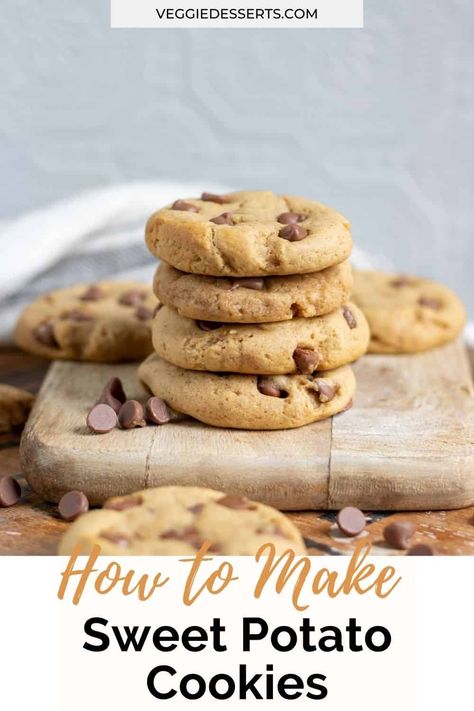 Yam Cookies Recipes, Sweet Potato Chocolate Chip Cookies, Toll House Cookies, Sweet Potato Peanut Butter, Veggie Desserts, Egg-free Recipes, Potato Cookies, Sweet Potato Puree, Sweet Potato Cookies