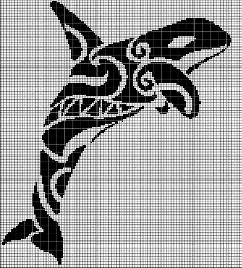 Orca Embroidery Pattern, Cross Stitch Orca, Orca Silhouette, Cross Stitch Silhouette, Unique Cross Stitch, Free Cross Stitch Charts, Fair Isle Knitting Patterns, Tapestry Crochet Patterns, Crochet Design Pattern