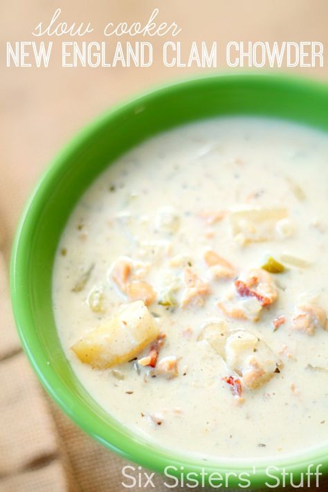 Slow Cooker New England Clam Chowder Recipe from SixSistersStuff.com.  A delicious chowder you can make in your slow cooker! #sixsistersstuff Clam Chowder Recipe, New England Clam Chowder, Six Sisters Stuff, Chowder Recipe, Clam Chowder, Chowder Recipes, Crock Pot Soup, Crock Pot Slow Cooker, Slow Cooker Soup