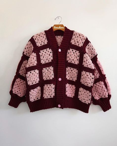 LOVESHORE (@loveshorestudio) • Instagram photos and videos Crochet Granny Square Cardigan Pattern, Square Cardigan Pattern, Granny Square Cardigan Pattern, Crochet Granny Square Cardigan, Granny Square Cardigan, Square Cardigan, Pink And Burgundy, Pink Chocolate, Color Guide