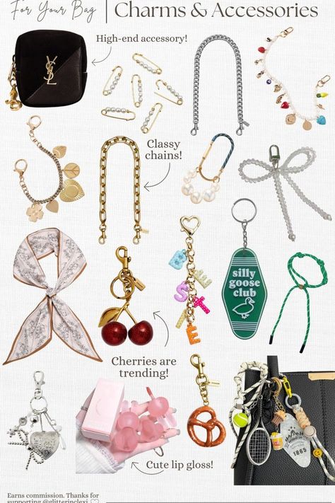 Bag Charm Ideas, Tote Bag Charms, Cute Bag Charms, Diy Bag Charm, Purse Charms Diy, Girls Accesories, Charm Ideas, Holiday Wishlist, Accessorize Bags