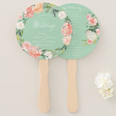 Coral Wedding Themes, Wedding Hand Fan, Hand Fans For Wedding, Wedding Mint Green, Green Themed Wedding, Wedding Hands, Cream Wedding, Wedding Fans, Coral Wedding