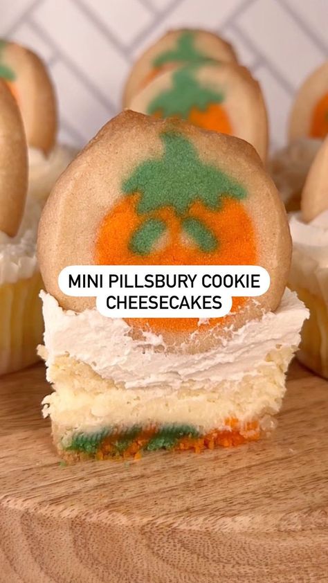 Mini Pillsbury Cookie Cheesecakes? Confirmed Halloween hit… trust us 😉 🎥: @taylorannspencer @itsashrev | Delish | Sam Marshall · Dolls Pillsbury Halloween Cookie Cheesecake, Pillsbury Sugar Cookie Mini Cheesecake, Pillsbury Halloween Cookies, Sugar Cookie Cheesecake, Pillsbury Cookies, Pillsbury Sugar Cookies, Cheesecake Cookies, Halloween Baking, Cheesecake Bites