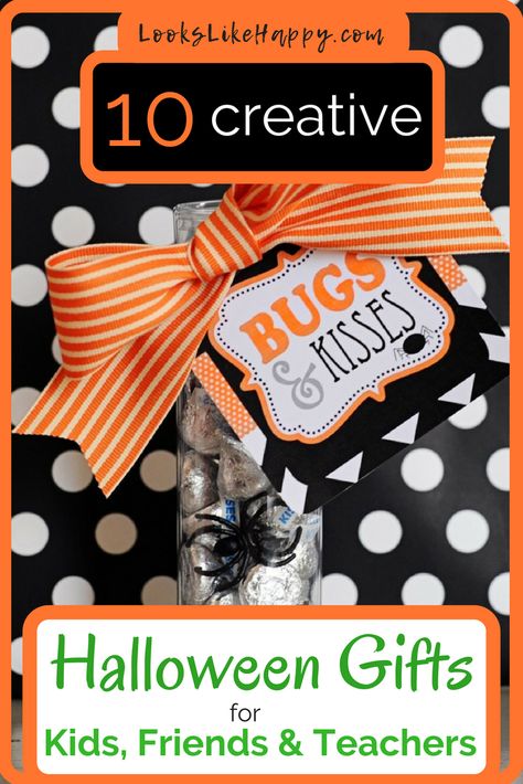 Halloween is the perfect excuse to give spooky cute little gifts. These 10 ideas are quick & inexpensive - and totally cute! #halloween #gifts Clever Sayings For Gifts, Halloween Ideas For Teens, Halloween Classroom Treats, Halloween Student, Halloween Gifts For Kids, Diy Halloween Gifts, Kids Halloween Gifts, Boo Gift, Halloween Teacher Gifts