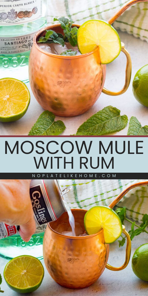 This Moscow Mule is a refreshing summer cocktail made with white rum! This Moscow mule recipe tastes just like the traditional. It also makes a refreshing summer cocktail recipe! Rum Mule Drink Recipes, Mule Drink Recipes, Mule Variations, Easy Spring Recipes, Pool Party Food, Moscow Mules, Moscow Mule Recipe, Mule Cocktail, Mule Recipe