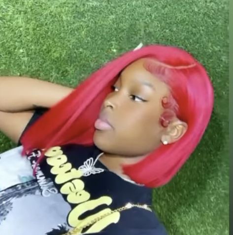 Red Frontal Bob Side Part, Red Bob Black Women Side Part, Red Quick Weave Bob, Red Bob Wigs For Black Women, Red Frontal Bob, Red Side Part Bob, Red Bob Black Women, 22nd Bday, Wig Installs