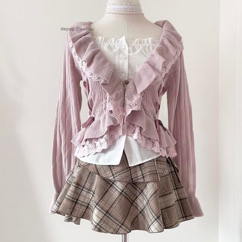 Cute Outfit Inspo Summer, Morikei Outfits, Purple Coquette, Shoujo Aesthetic, Himekaji Outfits, Shoujo Girl, Muted Purple, Kei Fashion, 2000s Outfits