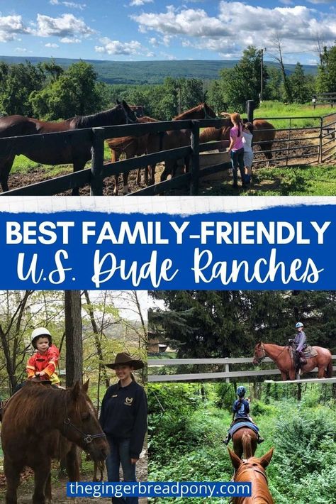 Have you ever taken your family on a vacation to a dude ranch? If not, you have been missing out excitement, adventure and a true escape that you won't find anywhere else. Whether you’re in search of horseback riding opportunities, beautiful scenery, thrilling activities, or good eats, you’ll find all that and more when staying at a dude ranch. Check out a few of the best family dude ranches in the United States. #travel #duderanch #horse #equestrian #familytravel #thegingerbreadpony Dude Ranch Vacations, Dude Ranch, Horse Ranch, Horse Equestrian, United States Travel, Beautiful Scenery, Horseback Riding, Family Vacation, Good Eats