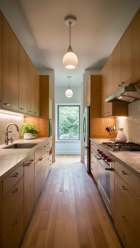 20 Galley Kitchen Ideas: Stylish Remodels, Layouts, and Design Tips for Narrow and Small Spaces Vintage Galley Kitchen, Galley Kitchens With Islands, Rustic Galley Kitchen, Recycled Countertops, Kitchens With Islands, Narrow Kitchens, Kitchen Remodel Tips, Apt Kitchen, Galley Kitchen Ideas