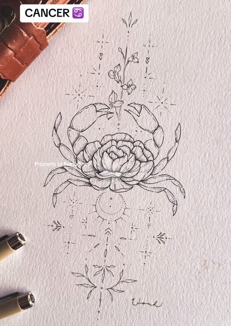 Abstract Crab Tattoo, Flower Crab Tattoo, Cancerian Crab Tattoo For Women, Crab Tattoo For Women, Crab Drawing, Flower Crab, Crab Tattoo, Spiritual Tattoos, Hip Tattoo