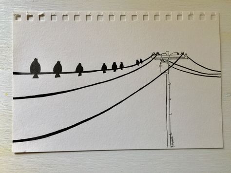 Birds On A Wire Sketch. Telephone Pole. Telephone Wire. Draw. Micron. Copic. Illustration. SeaKayEl. Telephone Pole Silhouette, Bird On Telephone Wire Tattoo, Bird On A Wire Drawing, Two Birds On A Wire Drawing, Birds On Wire Drawing, Birds On Wire Painting, Telephone Pole Drawing, Telephone Wire Tattoo, Powerline Drawing