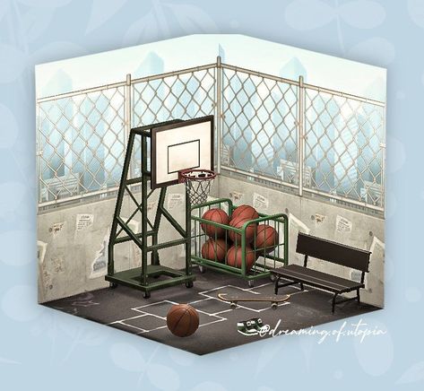 Animal crossing new horizons basketball Animal Crossing Playground, Basketball Playground, Mini Playground, 3x3 Basketball, Happy Home Paradise, Happy Home, Animal Crossing, Paradise, Basketball