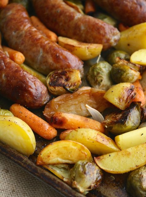 Sheet Pan Brats, Oktoberfest Dinner, Practically Homemade, Brats Recipes, Bratwurst Recipes, Foil Dinners, Oktoberfest Food, Sheet Pan Suppers, Sheet Pan Dinners Recipes