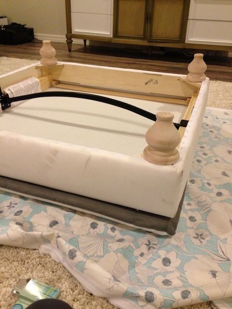 Ottoman Makeover Diy, Ottoman Dog Bed, Dog Ottoman, Ikea Ottoman, Ottoman Makeover, Dog Bed Diy, Diy Footstool, End Table Makeover, Diy Ottoman