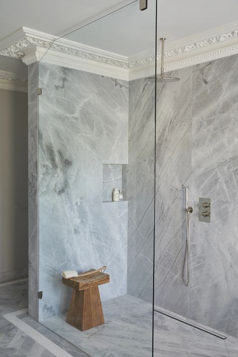 Bathroom In Bedroom Open, Plaster Cornice, Cornice Moulding, Bathroom Marble, Plaster Mouldings, Cornice Design, Shower Together, Marble Showers, Honed Marble