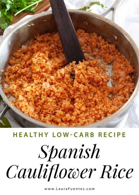 Hands down, this will be the best Spanish cauliflower rice you’ll make. It’s the perfect recipe to eat low-carb without giving up the flavor and taste you love from the classic. Spanish Cauliflower, Spanish Cauliflower Rice, Cauliflower Rice Recipe, Spanish Rice Recipe, Healthy Eating Inspiration, Easy Cauliflower, Low Carb Sides, Easy Side Dish, Spanish Rice