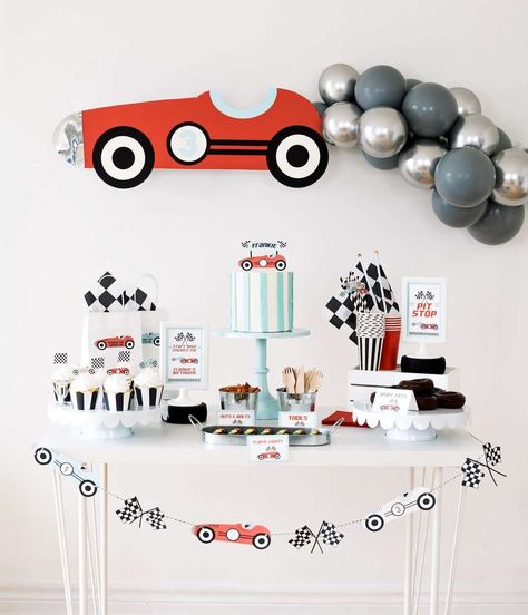 Vintage Race Car Birthday Party Ideas | Photo 16 of 18 Car Birthday Party Ideas, Race Car Birthday Party Ideas, Two Fast Party, Vintage Race Car Birthday, Vintage Race Car Party, Race Car Party Decorations, Vintage Car Birthday, Vintage Car Party, Auto Party