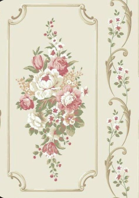 Rococo Flowers Painting, French Rococo Wallpaper, Rococo Motifs, Rococo Flowers, Baroque Decor, Paper Doll House, Dolls House Interiors, Rococo Style, Decoupage Paper