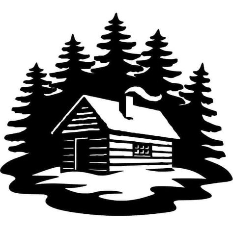 Cabin Svg Files Free, Cabin Silhouette, Cabin Sketch Simple, Log Cabin Drawing Simple, Mountain Cabin Drawing, Cabin Silhouette Clip Art, Barn Signs, Silhouette Painting, Fish Drawings