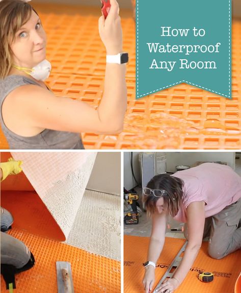 How to Waterproof Any Room! Prevent rot, mold, and structural damage in rooms with water. Perfect for bathrooms, kitchens, or laundry rooms! Learn how to install these cool waterproofing products yourself. Waterproof Bathroom Flooring, Industrial Chic Interior, Tile Repair, Floor Vents, Home Insulation, Floor Framing, Best Flooring, Waterproof Flooring, Straight Edges