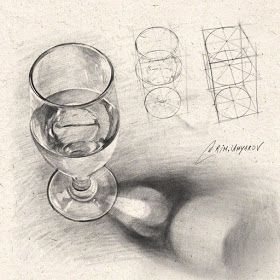 A glass of water by R. Umyarov Basic Sketching, Online Art Courses, Structural Drawing, Realistic Sketch, Perspective Drawing Lessons, Object Drawing, Drawing Studies, Still Life Drawing, Drawing Videos