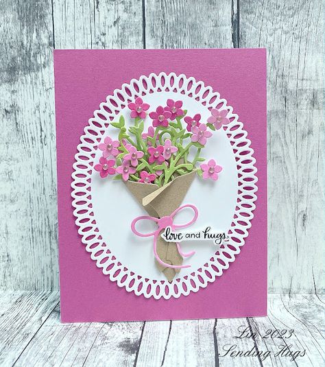 Bouquet Cards Handmade, Card For Flower Bouquet, Flower Bouquet Card, Bouquet Of Flowers Card, Bouquet Card, Flower Bouquet Message Card, Bouquet Of Hearts Card, Spellbinders Blooming Heart, Flower Games