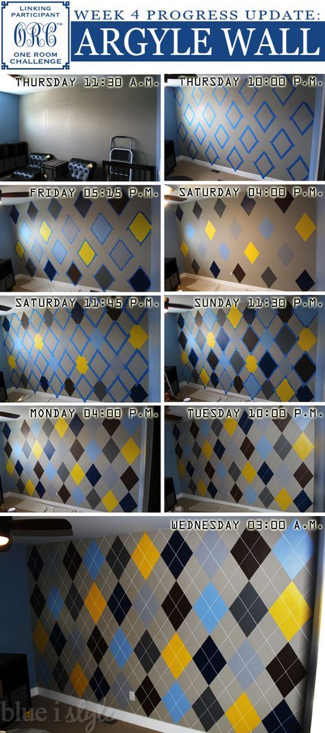 DIY Argyle Wall Argyle Wall, Painting The Ceiling, Wall Paint Patterns, Argyle Print, Creative Walls, Wall Paint Designs, One Room Challenge, Challenge Week, Room Challenge