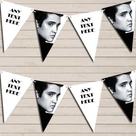 Elvis Presley Birthday, Surprise Birthday Party Decorations, Elvis Birthday Party, Elvis Presley's Birthday, Black White Birthday, Elvis Birthday, Personalised Bunting, Banner Garland, Party Flags