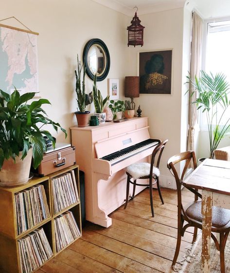 Current Monday situation, until about 3pm when Solly gets home from preschool and starts shaking the place down. #itwasgoodwhileitlasted… Piano Room Decor, Piano Living Rooms, Pink Piano, Home Music Rooms, Piano Decor, Boho Dining Room, Piano Room, Music Room, House Inspo