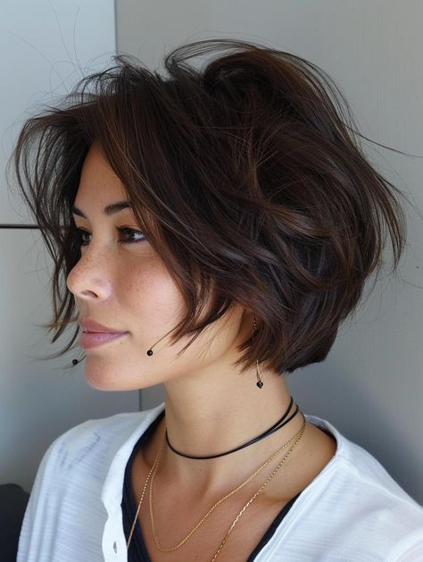 Ear Length Hair With Layers, Short Hair Double Chin, Short Haircut Back View, Razor Cut Bob For Thick Hair, Short Wavy Haircuts, Chin Length Haircuts, Haircuts For Medium Length Hair, Layered Bob Haircuts, Thick Wavy Hair