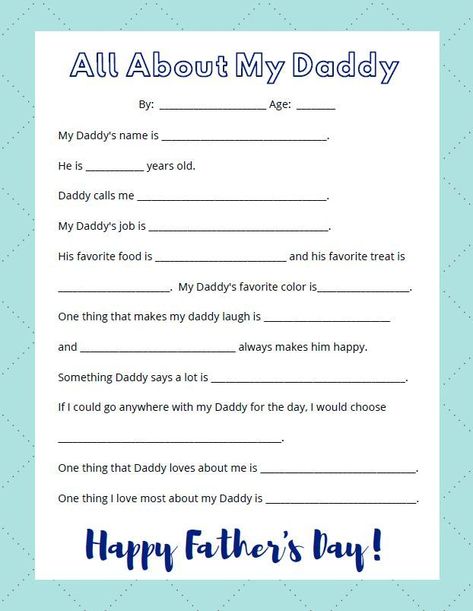 All About My Dad: Printable Father's Day Interview Questions for Kids - Live Well Play Together Fathers Day Questionnaire, All About My Dad, Dad Printable, Father's Day Activities, Father's Day Printable, Dads Favorite, Diy Father's Day Gifts, Father's Day Diy, Great Father