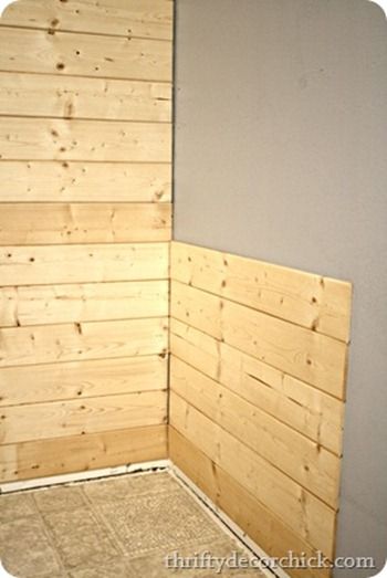 planked walls with pine Shiplap Powder Room, Powder Room Redo, Wood Plank Walls, Shiplap Walls, White Shiplap Wall, Powder Room Makeover, Thrifty Decor Chick, Bright Bathroom, Plank Walls