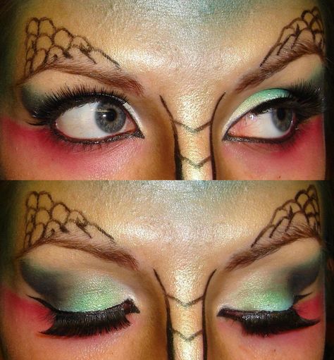 Dragon makeup Dragon Makeup Halloween, Shrek Costumes, Roll Eyes, Shrek Dragon, Shrek Jr, Dragon Makeup, Half Dragon, Shrek Costume, Lady Makeup