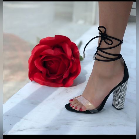 Heels With Rhinestones, Heels 4 Inch, Black Lace Up Heels, Blue Suede Pumps, Pencil Heels, Rhinestone Heels, Satin Heels, Open Toed Heels, Suede Block Heels