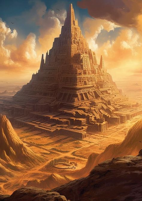 Desert Palace Fantasy Art, African Castle Fantasy Art, Dessert City Fantasy Art, Desert Fantasy Landscape, Desert Oasis Fantasy Art, Ancient Egypt Fantasy Art, Fantasy Desert Kingdom, Desert Fantasy City, Fantasy Monument