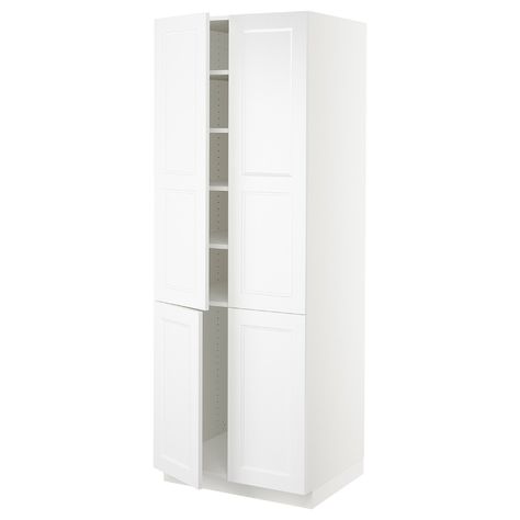 SEKTION High cabinet with shelves/4 doors - white/Axstad matt white - IKEA Ikea High Cabinet, Transitional Mid Century Modern, Ikea Kitchen Inspiration, Ikea Pantry, Split Door, Ikea Sektion, Ikea Canada, Sektion Kitchen, Laundry Time