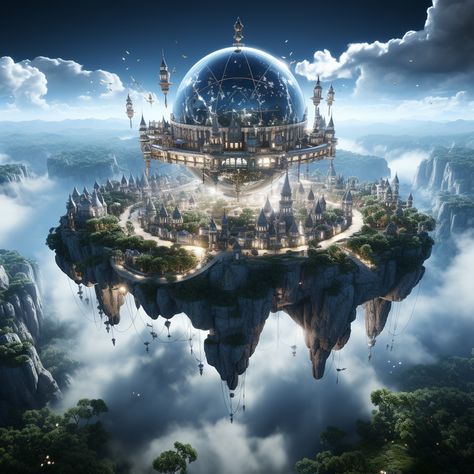 Sci Fi Landscape, Fantasy Town, Floating City, Rpg Map, Castle In The Sky, Alien Worlds, Fantasy City, Fantasy Castle, Fantasy Places