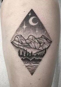 Three Sisters Mountain Tattoo, Three Sister Tattoos, Three Sisters Mountain, Berg Tattoo, Scenery Tattoo, Upper Leg Tattoos, Mountain Tattoo Simple, Tattoos Mandala, Circle Tattoos