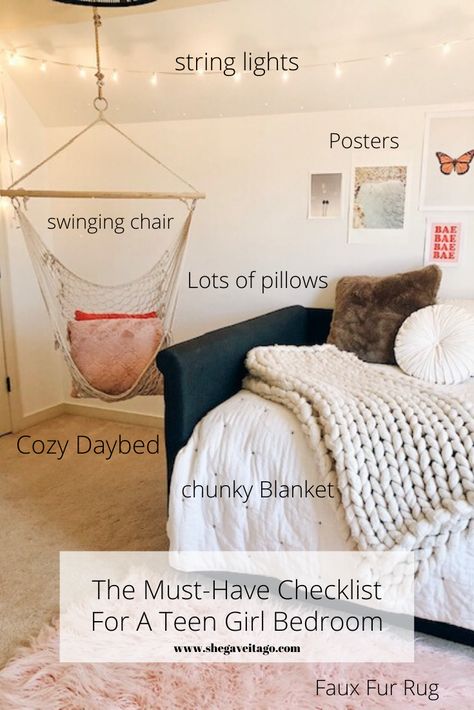 The Must-Have Checklist For A Teen Girl Bedroom - She Gave It A Go Girl Bedroom Ideas For Small Rooms, Bedroom Inspirations Teenage Girl Small Room, Teen Girl Bedding Ideas, Color Themes For Bedrooms, Simple Teen Bedroom, Basic Teen Girl Room, Teen Room Decor Ideas, Teen Girl Bedroom Decor, Tenageers Room Girl Ideas