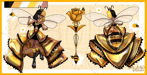 Bee Hybrid Oc, Bumble Bee Character Design, Bee Outfit Drawing, Bee Girl Character Design, Bee Oc Drawing, Bee Fursona, Bee Armor, Queen Bee Aesthetic, Bee Character Design