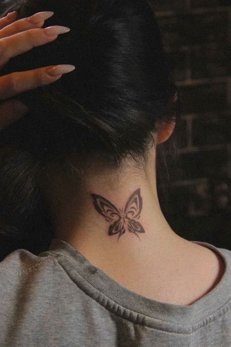 Butterfly Neck Tattoo, Tattoo Font For Men, Small Butterfly Tattoo, Neck Tattoos Women, Neck Tattoo For Guys, Pretty Tattoos For Women, Tattoo Font, Small Hand Tattoos, Tattoo Style Drawings