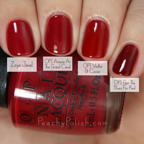 OPI: Fall 2015 Venice Collection Comparisons | Peachy Polish | Bloglovin’ #red #comparison Essie Red Nail Polish Comparison, Samoan Sand, Gel Manicure Colors, Opi Fall, Opi Colors, Opi Nail Colors, Manicure Colors, Red Nail Polish, Opi Nail Polish