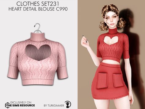 Sims 4 Cc Heart, Sims 4 Heart Hair, Sims 4 Cc Heart Clothes, Sims 4 Cc Valentines Day Clothes, Sims 4 Cc Blouse, Sims 4 Blouse, Sims 4 Puff Sleeve Top, Cupcake Skirt, Pink Trousers