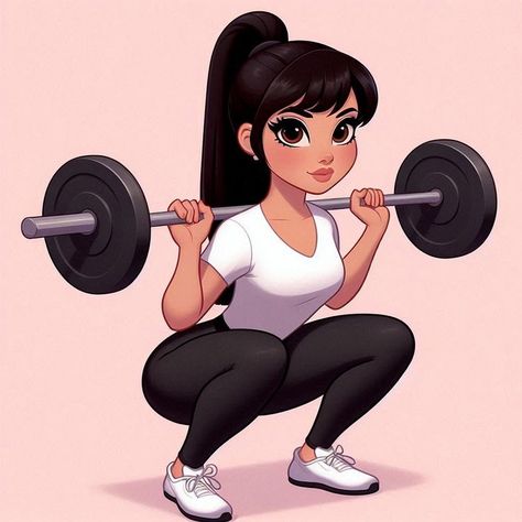 Cartoon Fitness Art, Gym Cartoon Art, Gym Illustration Art, Workout Drawings, Cartoon Gym, Gym Cartoon, Girl Workout Routine, Funny Art Prints, Disney Princess Artwork